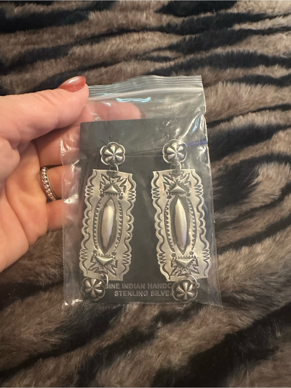 TAHE🌟Native Made 925 Sterling Silver Navajo Dangle Earrings